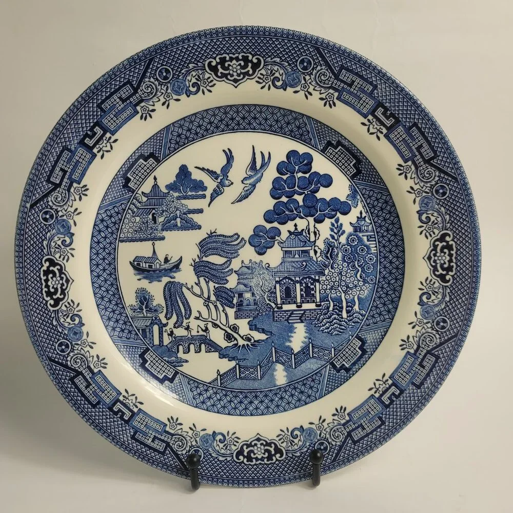 ONE Churchill Willow Blue Dinner Plate (Blue Willow) Georgian Shape